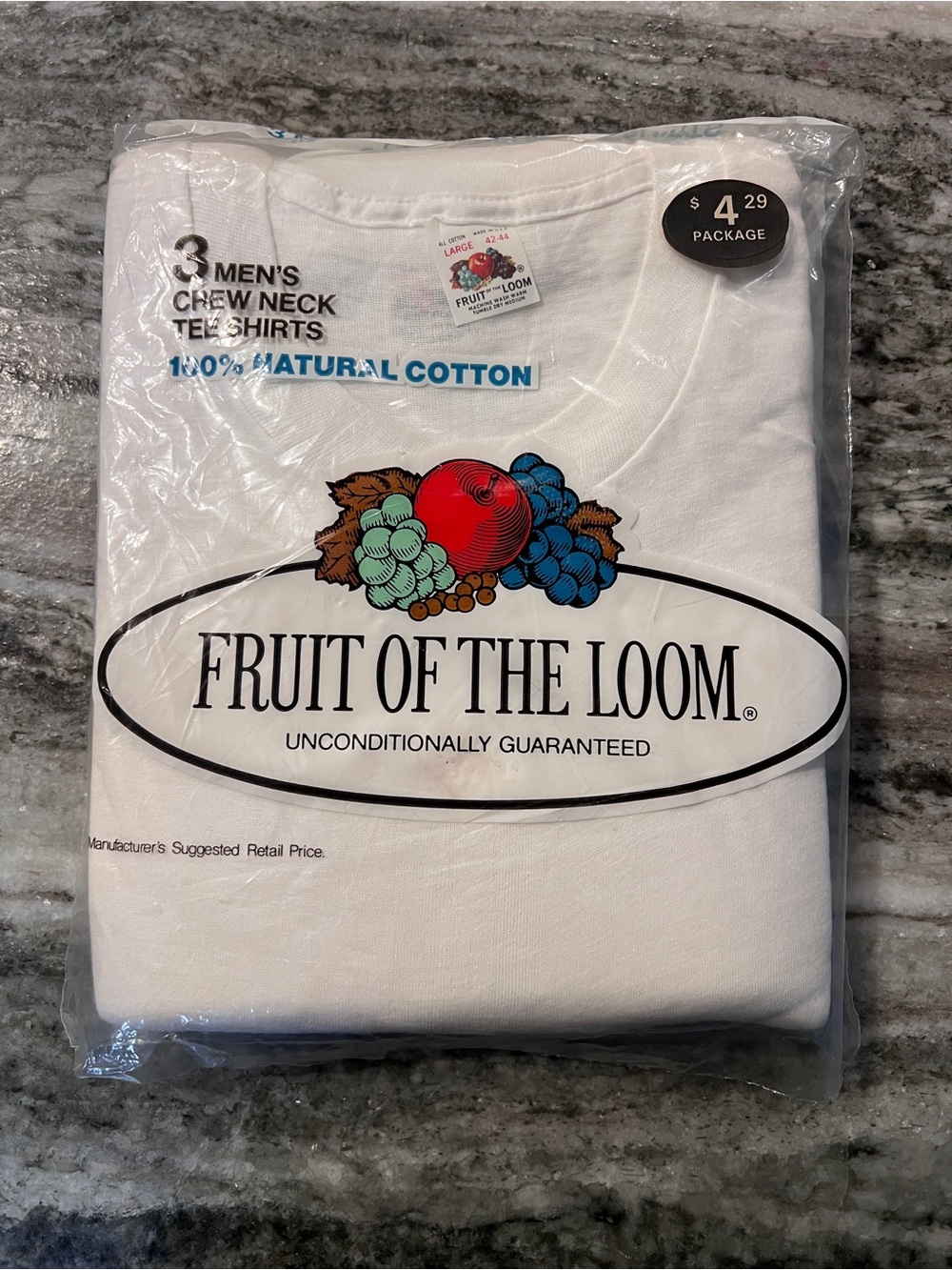 Vintage 1978 Fruit of the Loom 3-Pack White Crew Neck Large 42-44 USA Deadstock